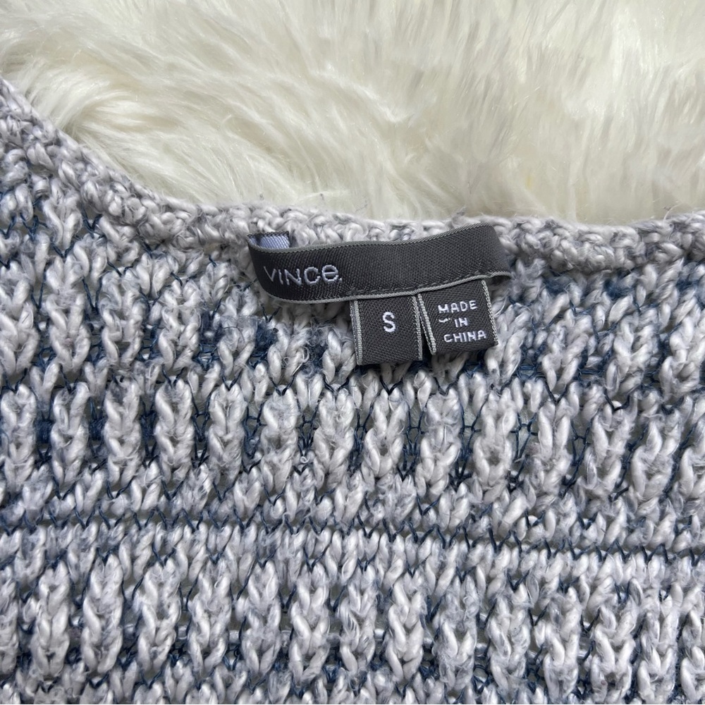 Vince Blue and White Linen-Blend Crochet Tank Top - Picture 2 of 3
